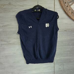 Under Armour Blue Wool Vest Notre Dame Mens SZ M Loose Made In Italy